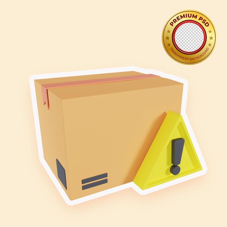 PSD ilustração 3d de exclamação de aviso de caixa de entrega