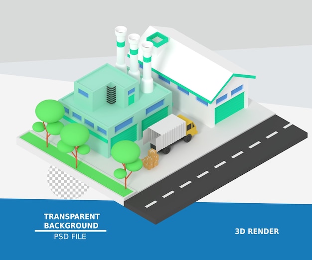 Ilustração 3d de fábrica e armazém