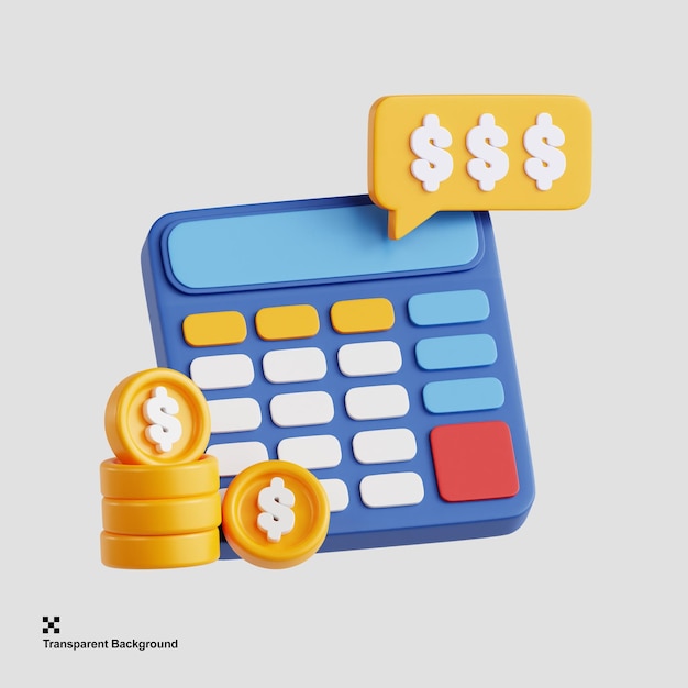 Ilustração 3D de ferramentas de calculadora financeira