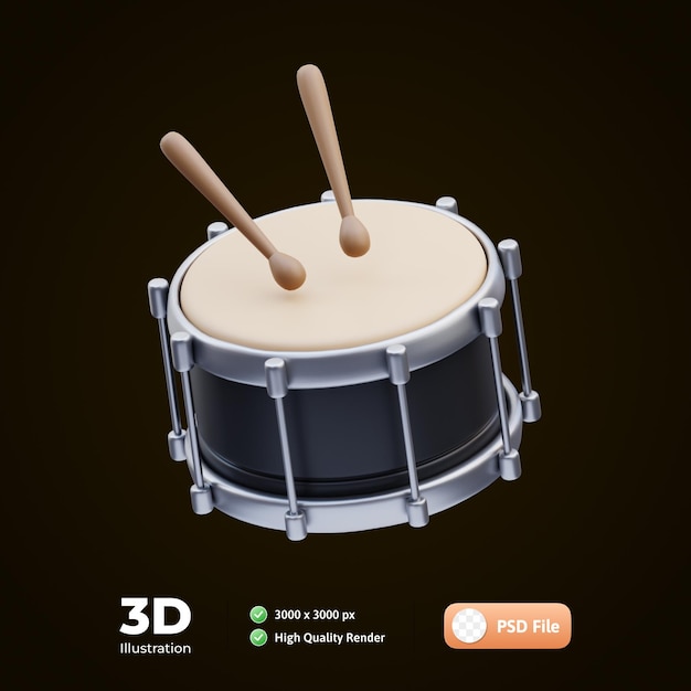 PSD ilustração 3d de ferramentas de música de bateria