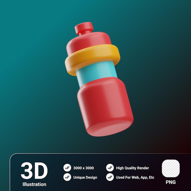 PSD ilustração 3d de garrafa esportiva de fitness e dieta