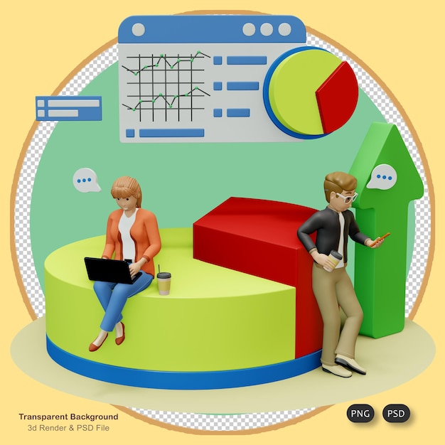 PSD ilustração 3d de gerenciamento de planejamento de negócios