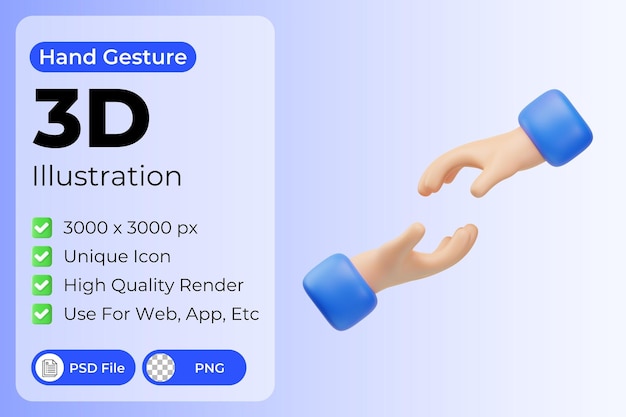 Ilustração 3D de gesto de mão de ajuda