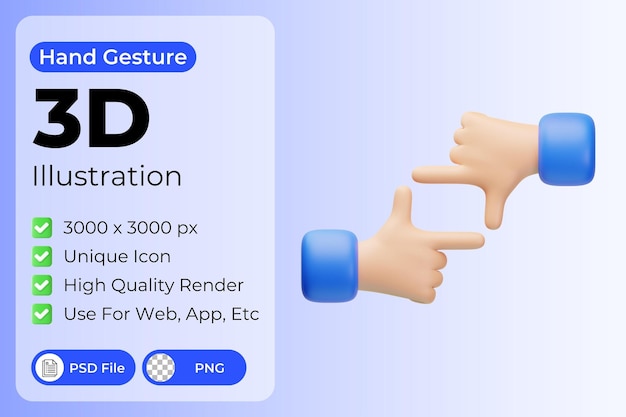 Ilustração 3D de gesto de mão quadrada