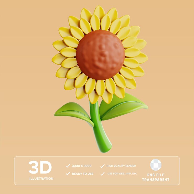 PSD ilustração 3d de girassol psd