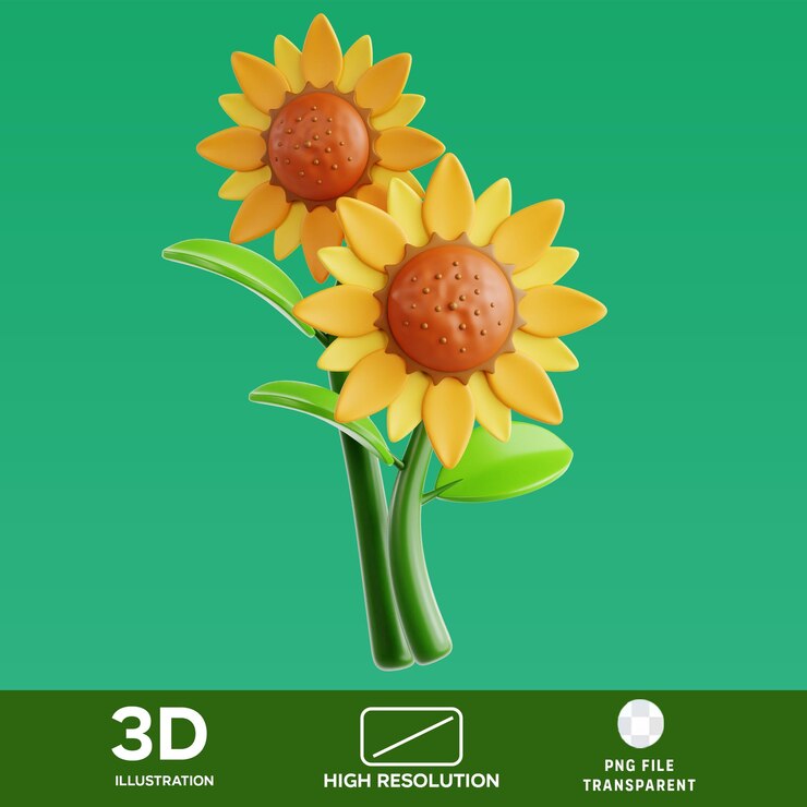 PSD ilustração 3d de girassol psd