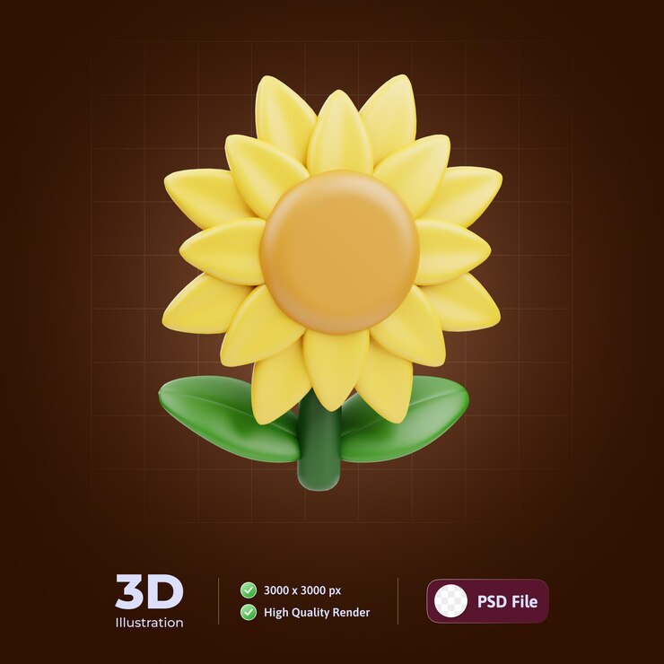 PSD ilustração 3d de girassol