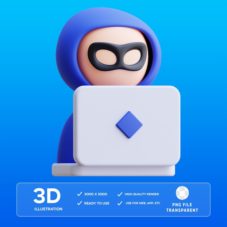 PSD ilustração 3d de hacker psd
