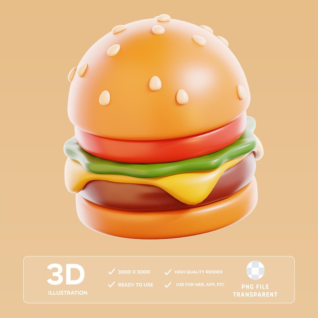 Ilustração 3D de hambúrguer PSD
