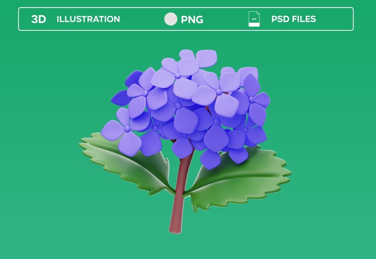PSD ilustração 3d de hortênsia psd