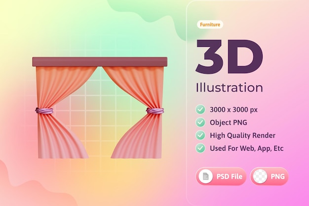 PSD ilustração 3d de ícone de cortina de móveis