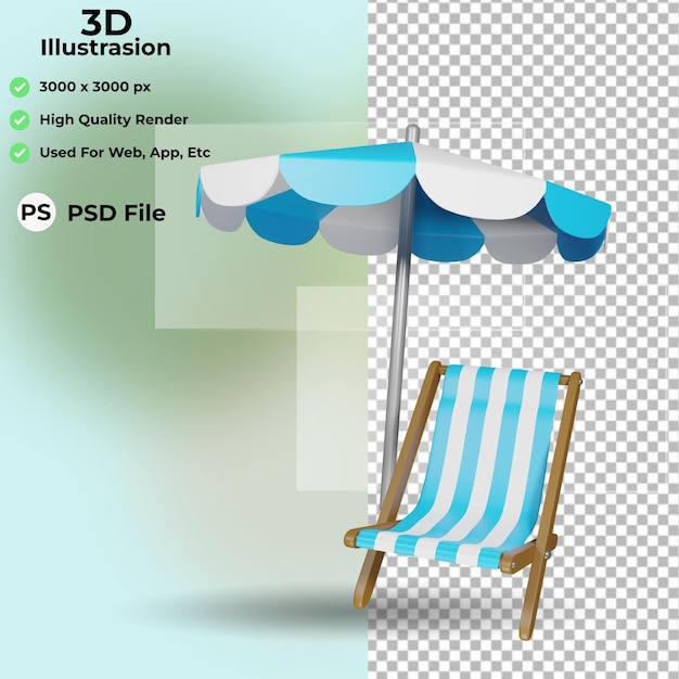 PSD ilustração 3d de ícone de praia