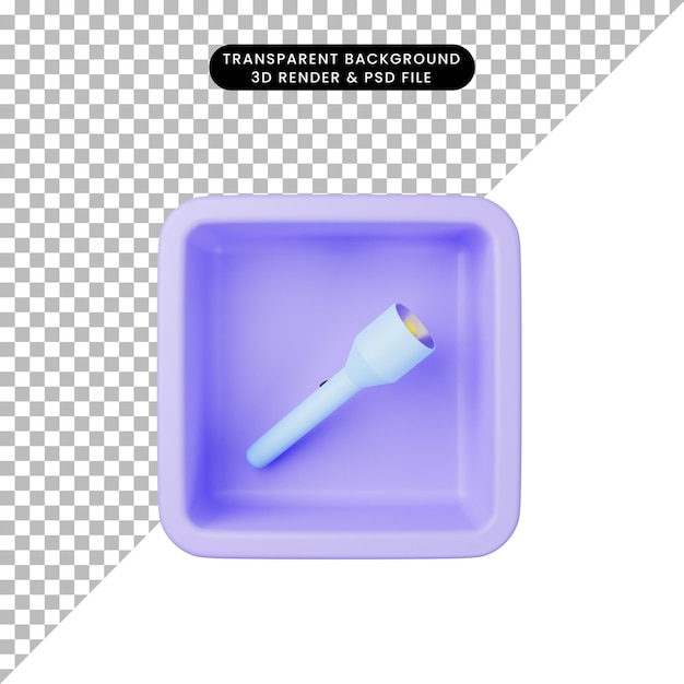 Ilustração 3d de ícone simples de lanterna no cubo