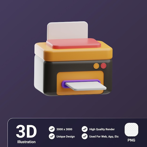 PSD ilustração 3d de impressora de objetos de papelaria