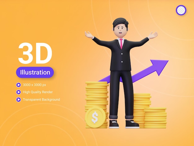 PSD ilustração 3d de investidor de sucesso