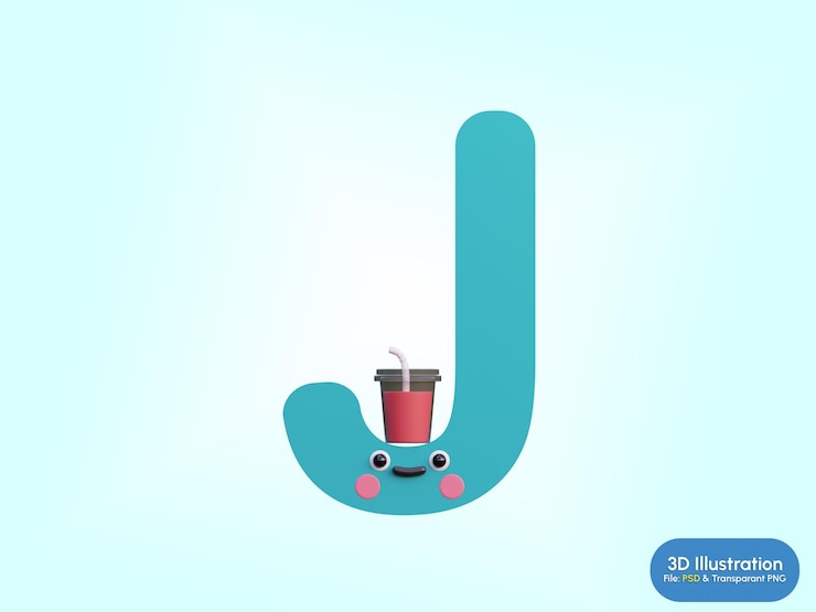 PSD ilustração 3d de letras do alfabeto com objetos explicativos