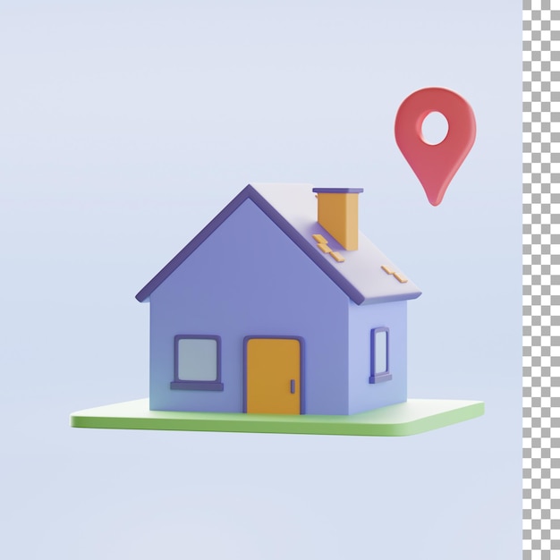 PSD ilustração 3d de localização de casa e mapa