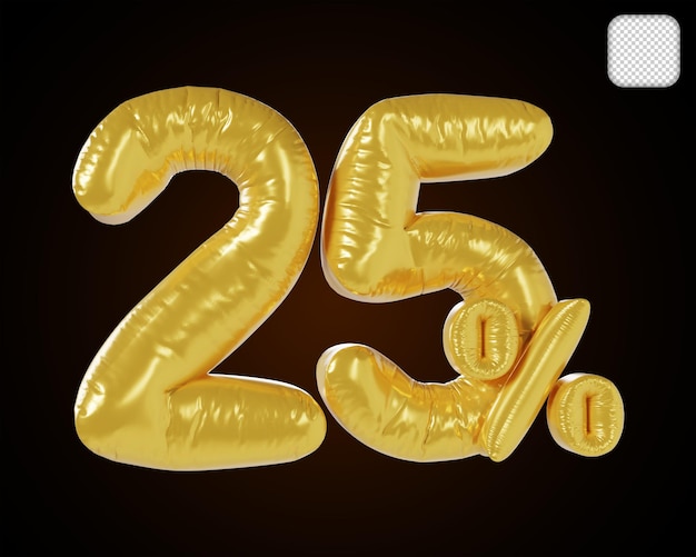 Ilustração 3D de luxo de 25 por cento de número de ouro