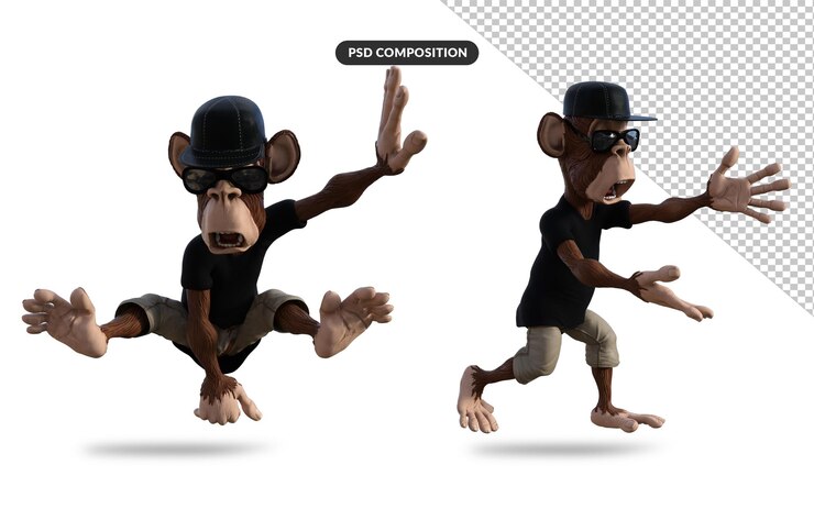 PSD ilustração 3d de macaco divertido
