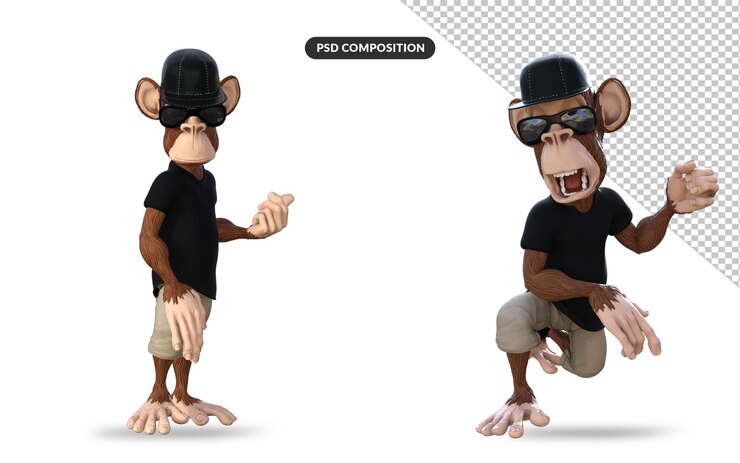 PSD ilustração 3d de macaco divertido