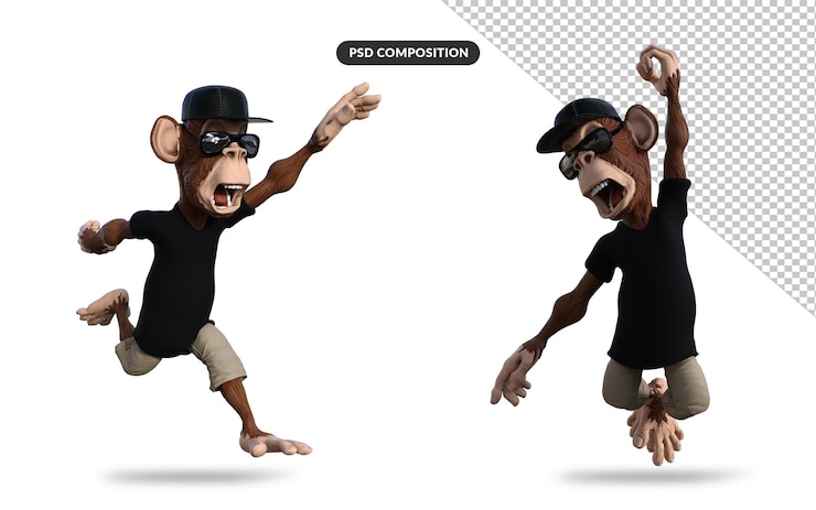 PSD ilustração 3d de macaco divertido