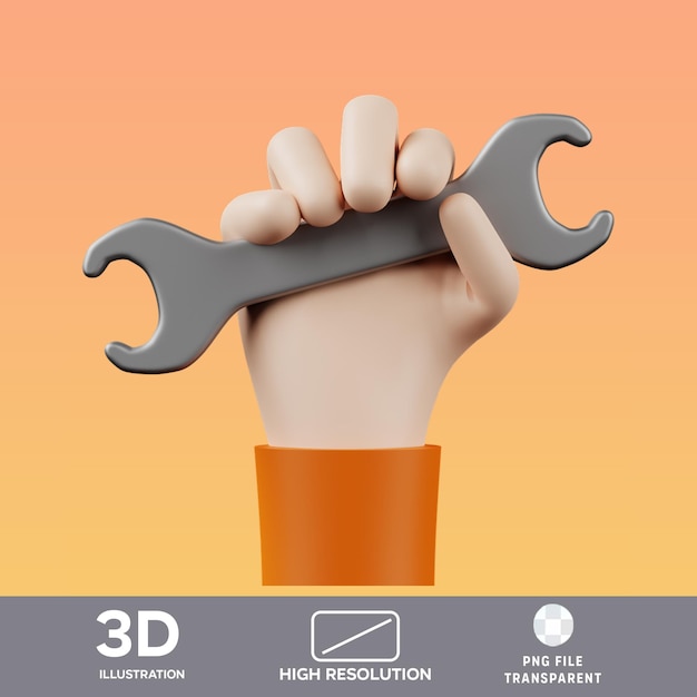 Ilustração 3D de mão PSD com chave de acesso