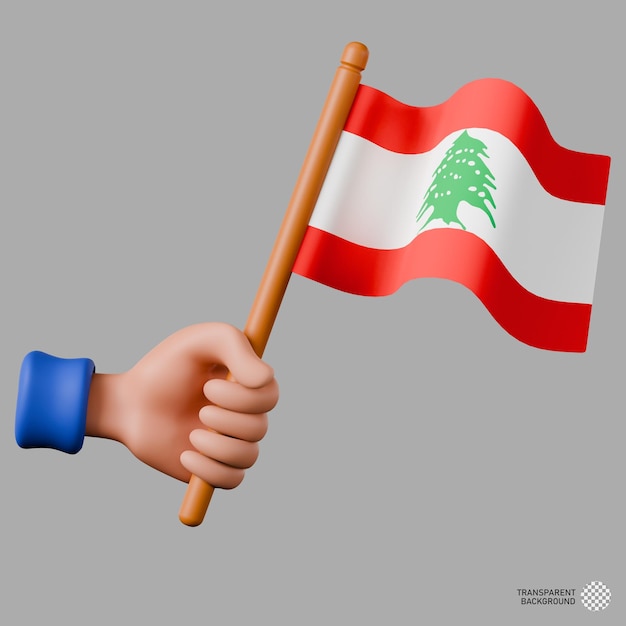 Ilustração 3d de mão segurando a bandeira do líbano