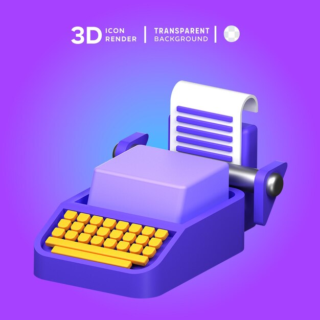 Ilustração 3d de máquina de escrever psd