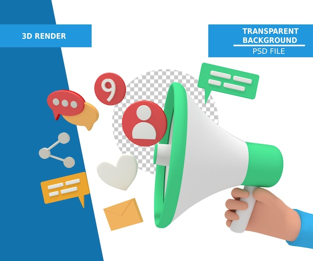 ilustração 3D de marketing de negócios com alto-falante de campanha