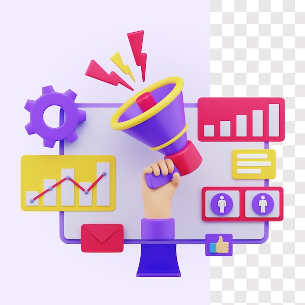 ilustração 3d de marketing digital