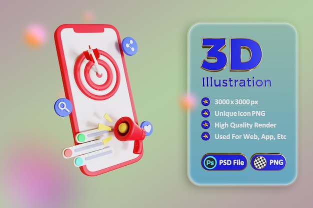 PSD ilustração 3d de marketing digital