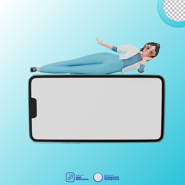 PSD ilustração 3d de menina deitada no celular