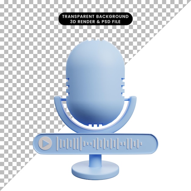 PSD ilustração 3d de microfone de ícone simples com nota de voz