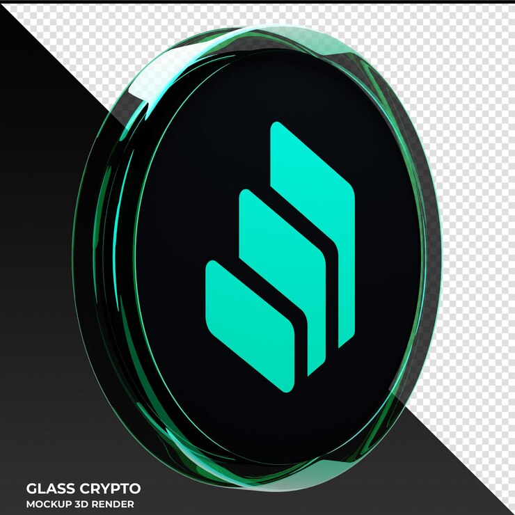 PSD ilustração 3d de moeda criptográfica de vidro comp composto