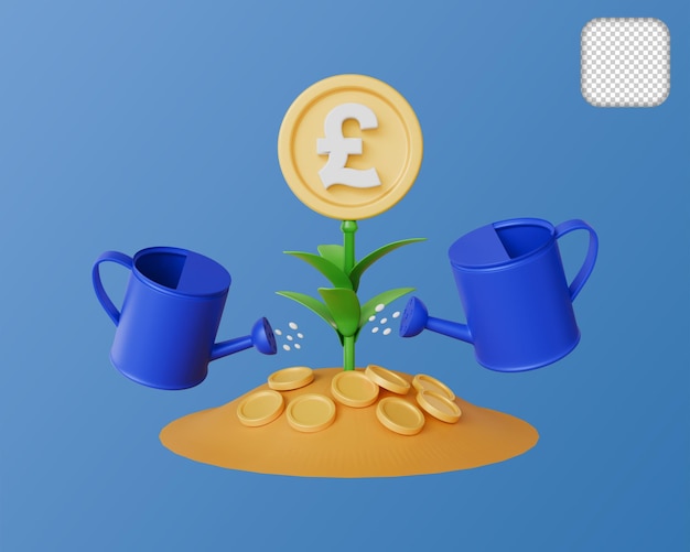 Ilustração 3D de negócios de investimento em crescimento