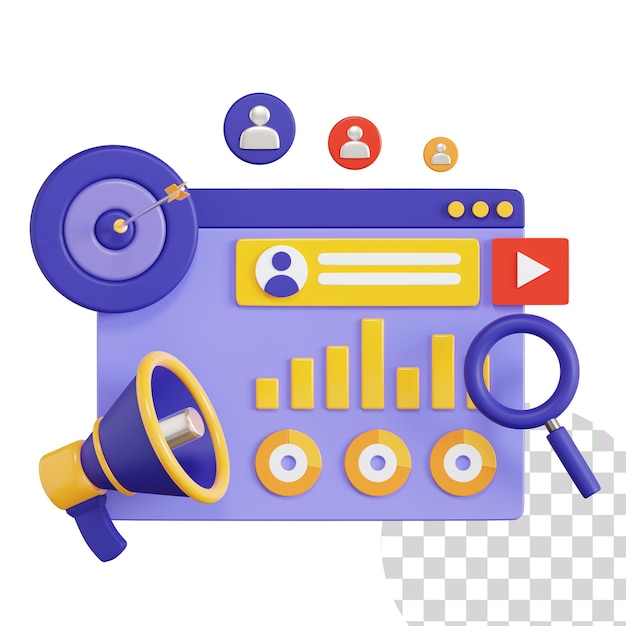 Ilustração 3D de negócios de marketing