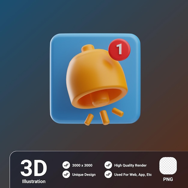 PSD ilustração 3d de notificação de mídia social