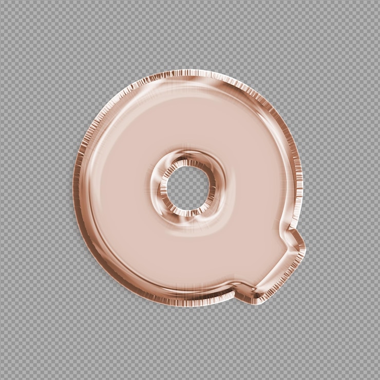 PSD ilustração 3d de objeto de metal rosa e prateado brilhante com letra em fundo transparente