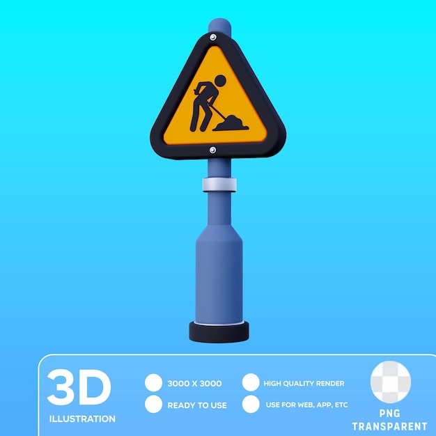 PSD ilustração 3d de obras rodoviárias do psd