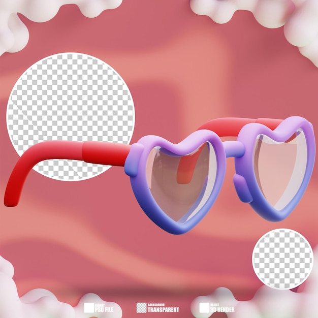 PSD ilustração 3d de óculos de amor 2