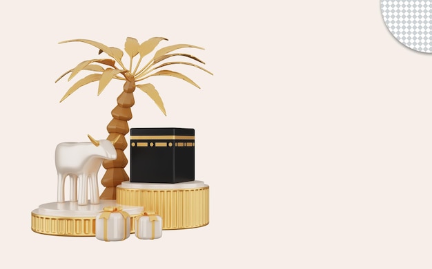 ilustração 3D de ouro eid al adha com kabah