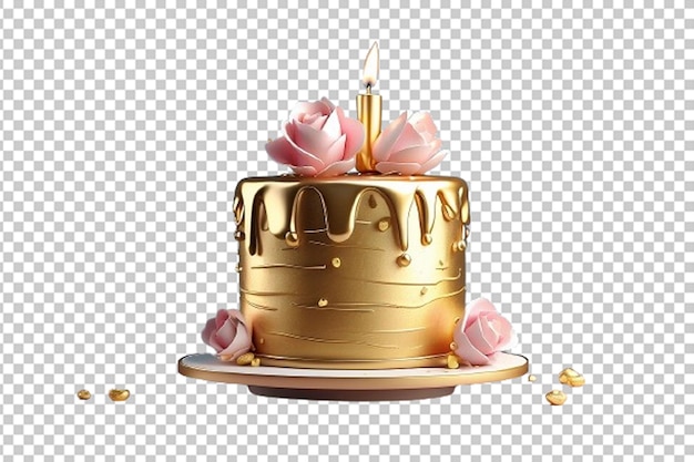 PSD ilustração 3d de ouro lindo aniversário e bolo de dia dos namorados