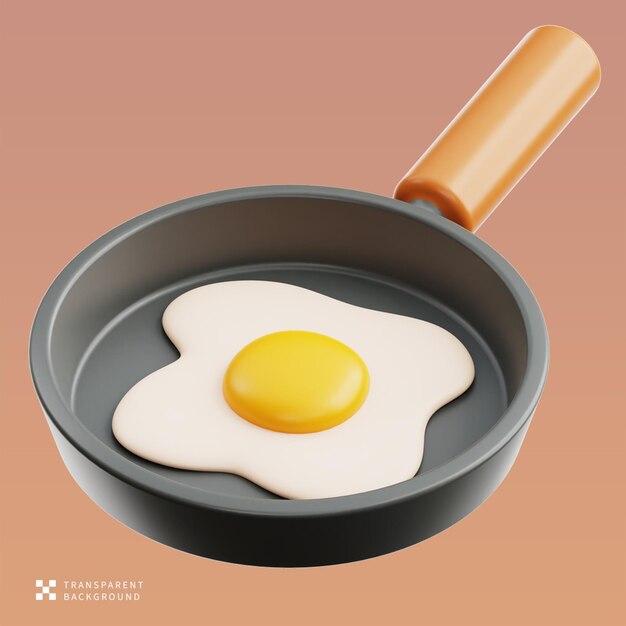 Ilustração 3D de ovo frito em panela