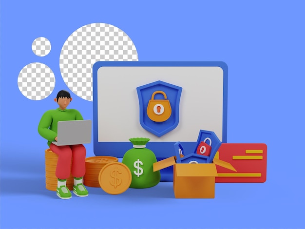 Ilustração 3d de pagamento seguro