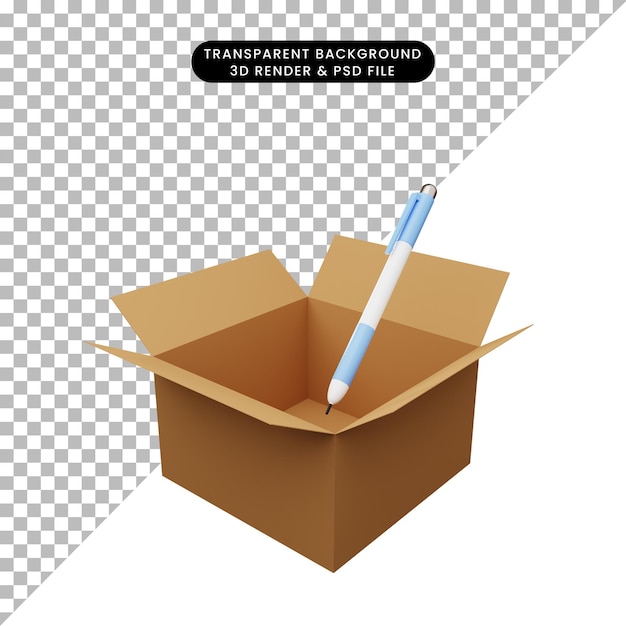 PSD ilustração 3d de papelão com caneta