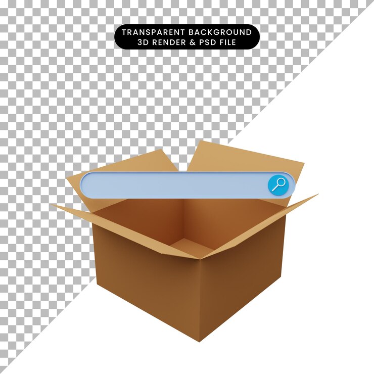 Ilustração 3D de papelão com mecanismo de pesquisa