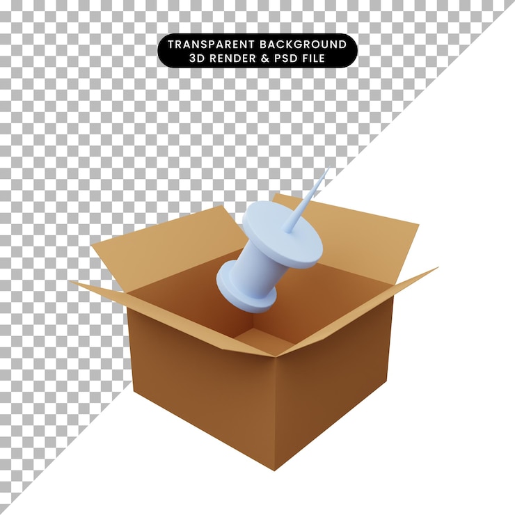PSD ilustração 3d de papelão com papel alfinete