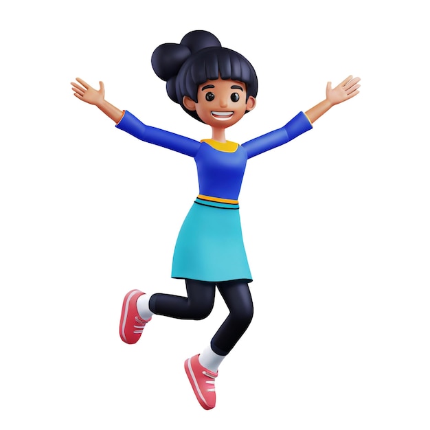 PSD ilustração 3d de personagem de menina feliz pulando fundo transparente