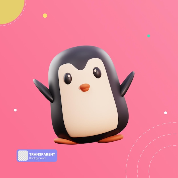 PSD ilustração 3d de pinguim fofo