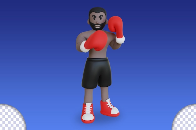 Ilustração 3d de pose de atleta de boxe